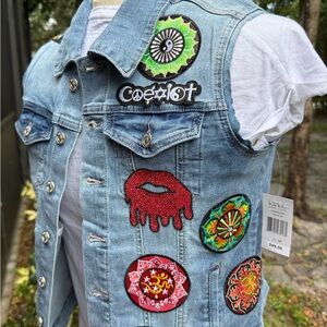 Denim Vest with Colorful Patches